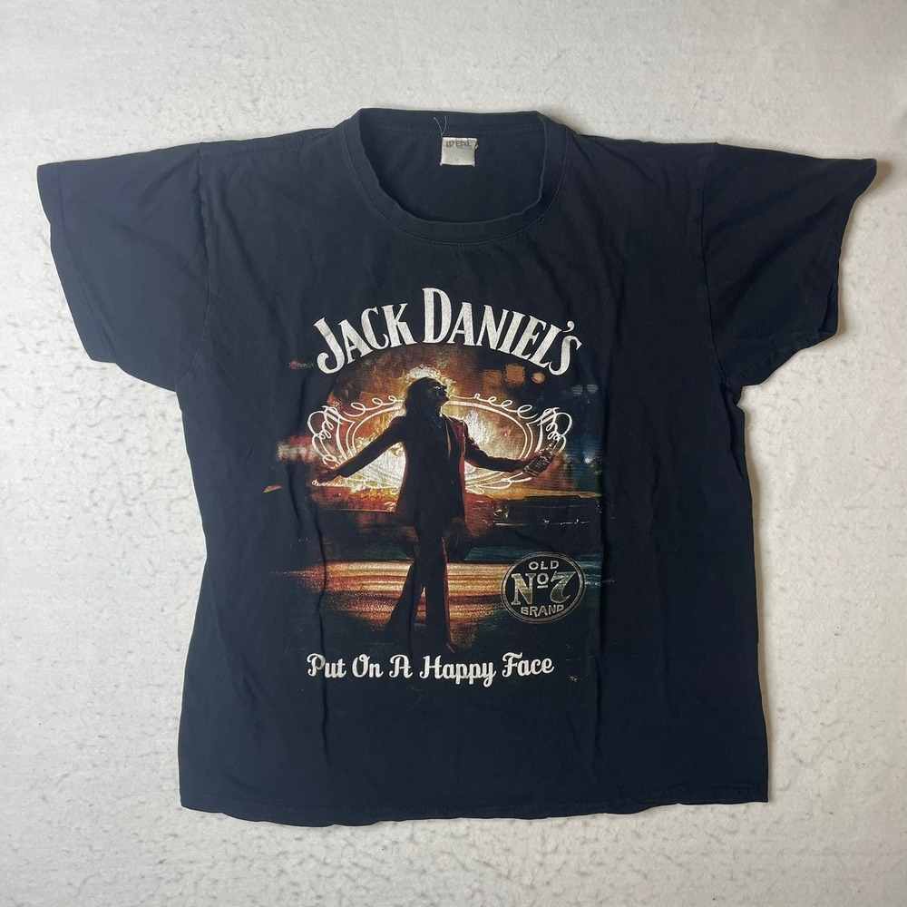 Jack Daniels Old No 7 Brand Put On‎ A Happy Face Graphic T Shirt Black Joker